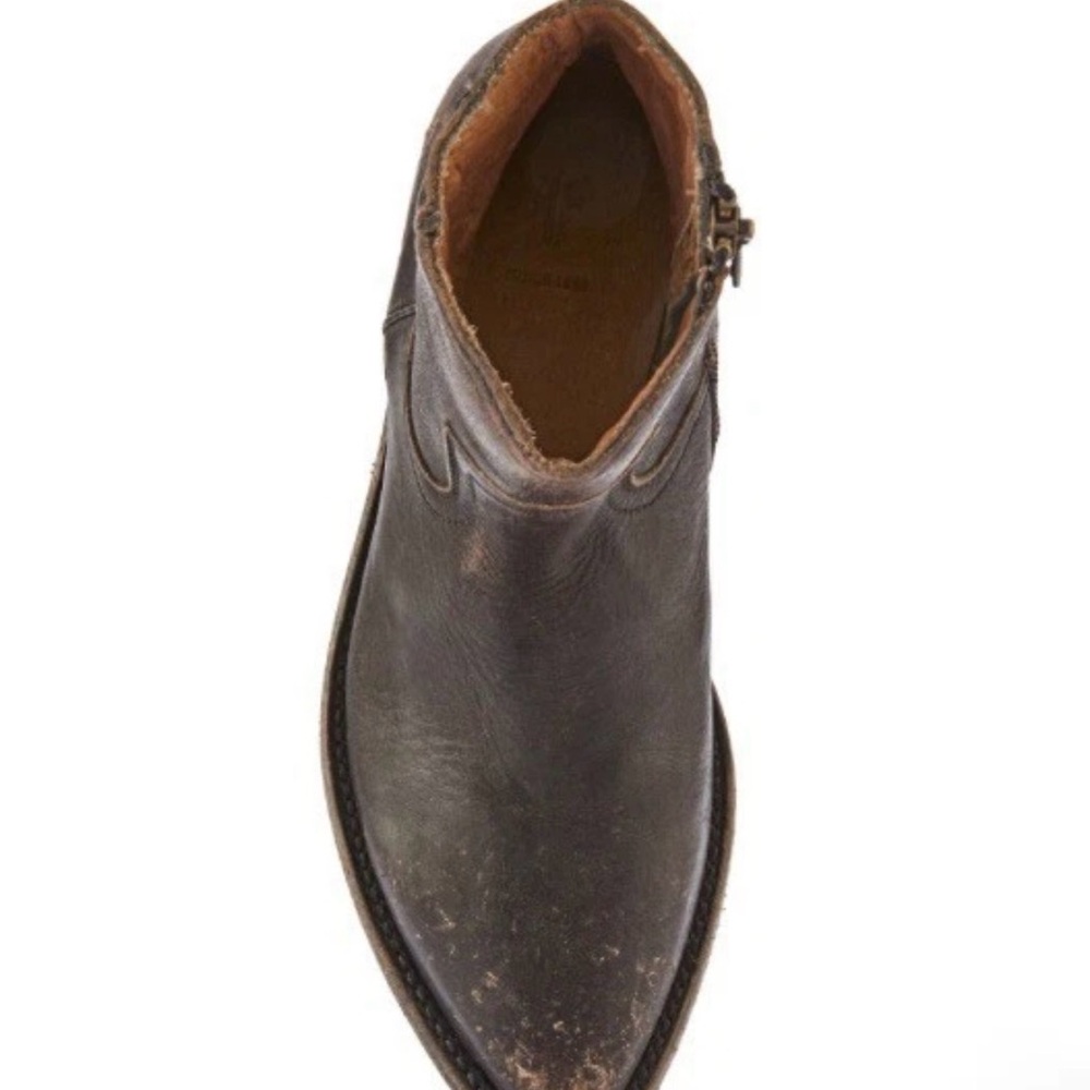 Free People Frye Billy Inside Zip Boot Distressed Black Leather Pointy Toe - Picture 10 of 13